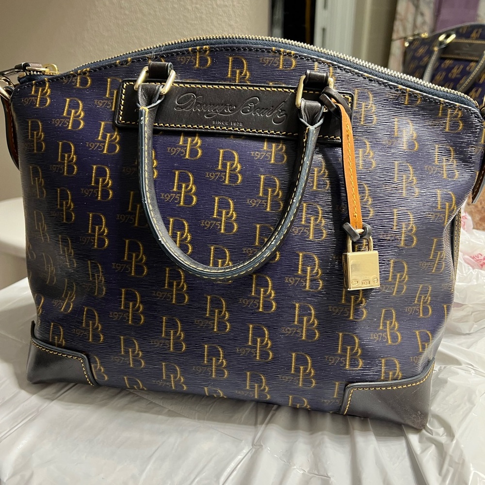 Dooney & Bourke Blue Tan Satchel with Monogram